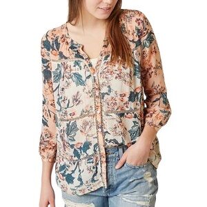 Lucky Brand Floral Boho Button-Front Blouse Top Size 2X NWT